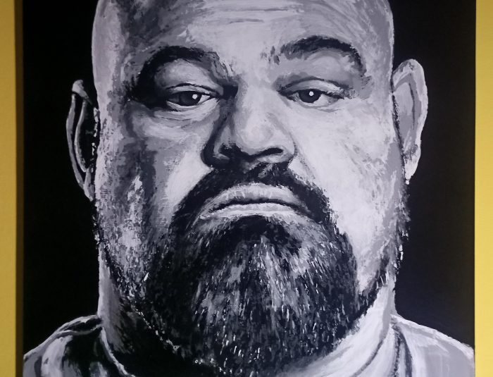 Brian Shaw-Painted with grip strengtheners and supplement measuring scoop